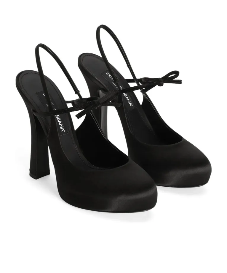 Bow Detailed Satin Platform Slingback Pumps