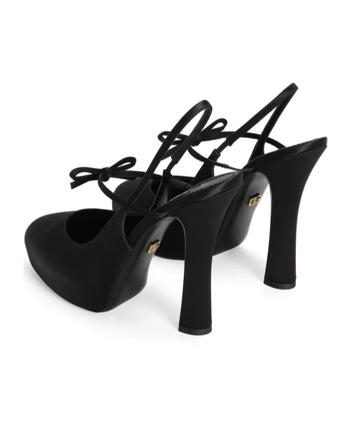 Bow Detailed Satin Platform Slingback Pumps