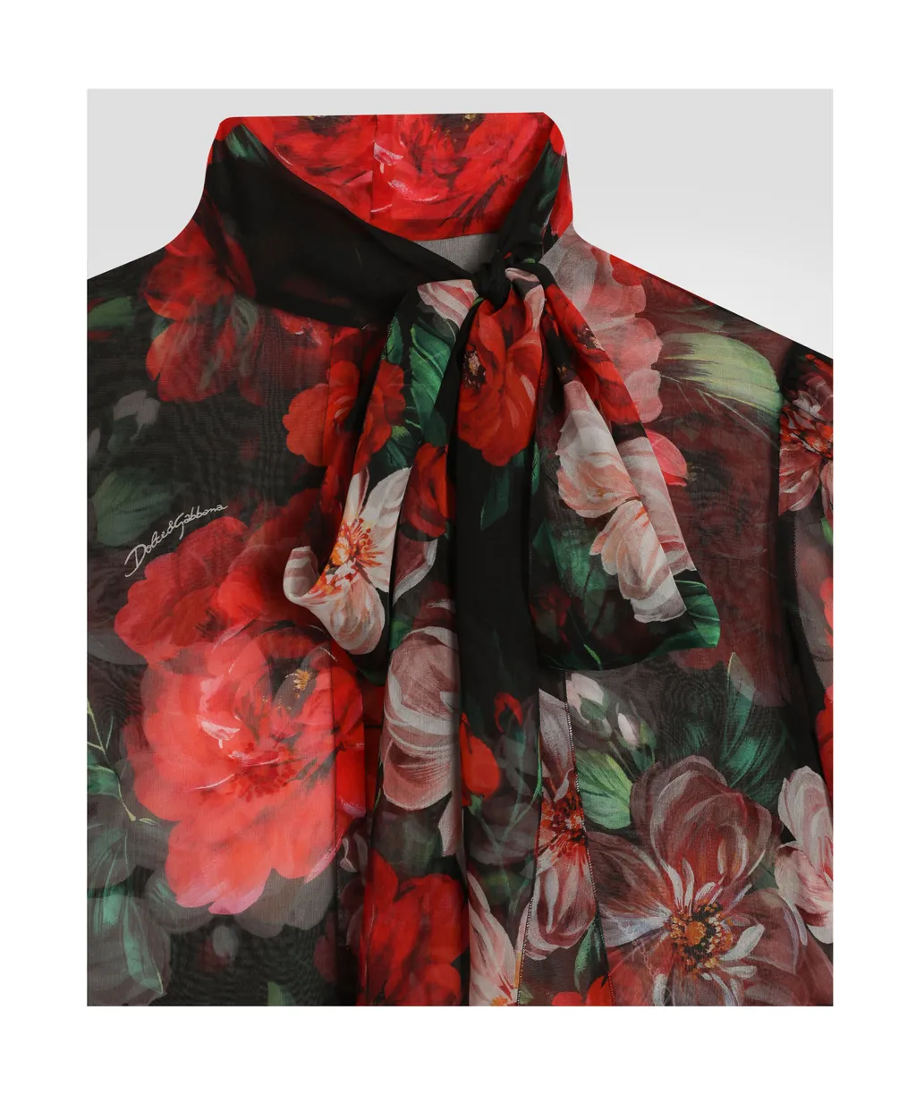 Floral Printed Chiffon Pussy-Bow Shirt