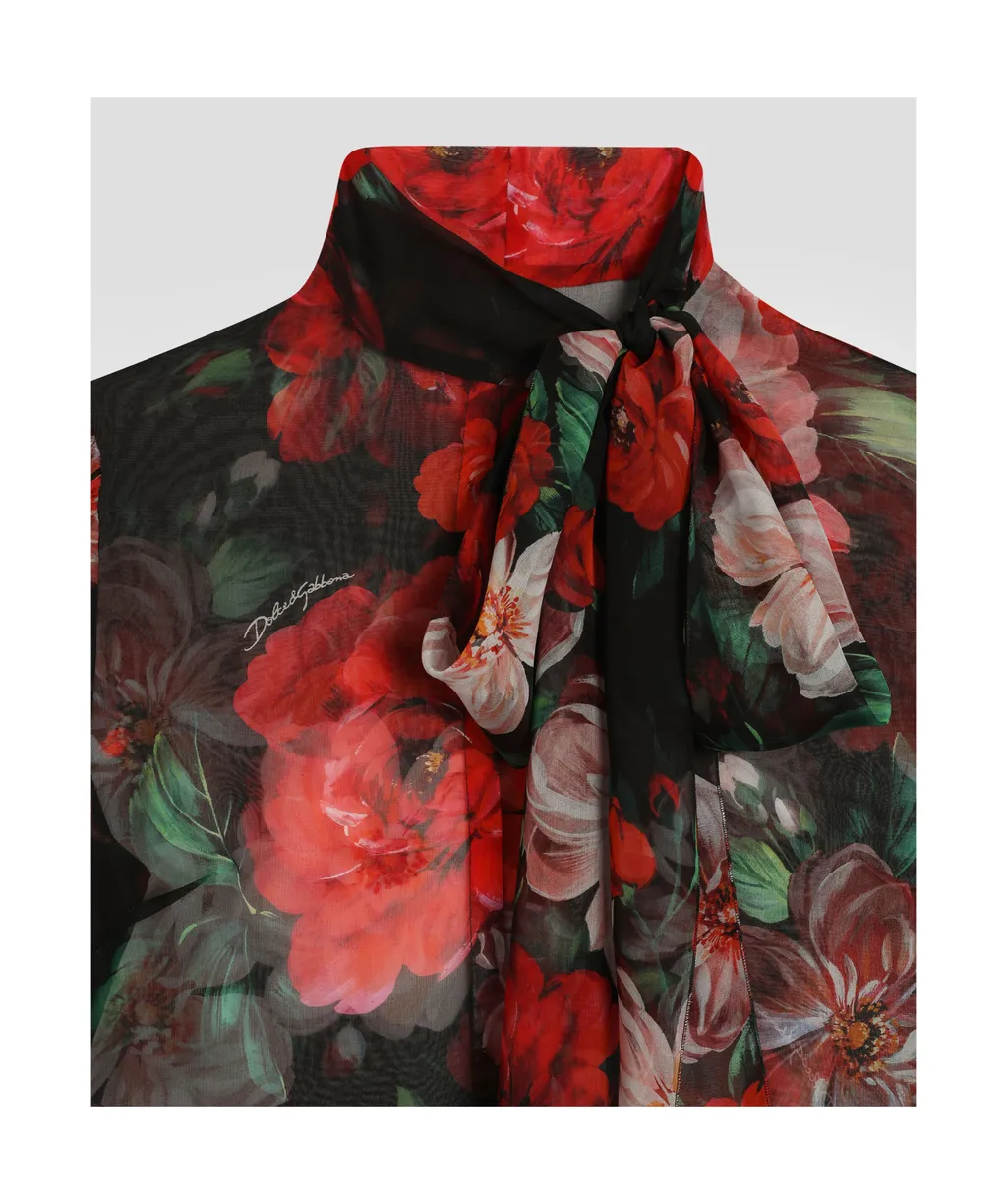 Floral Printed Chiffon Pussy-Bow Shirt