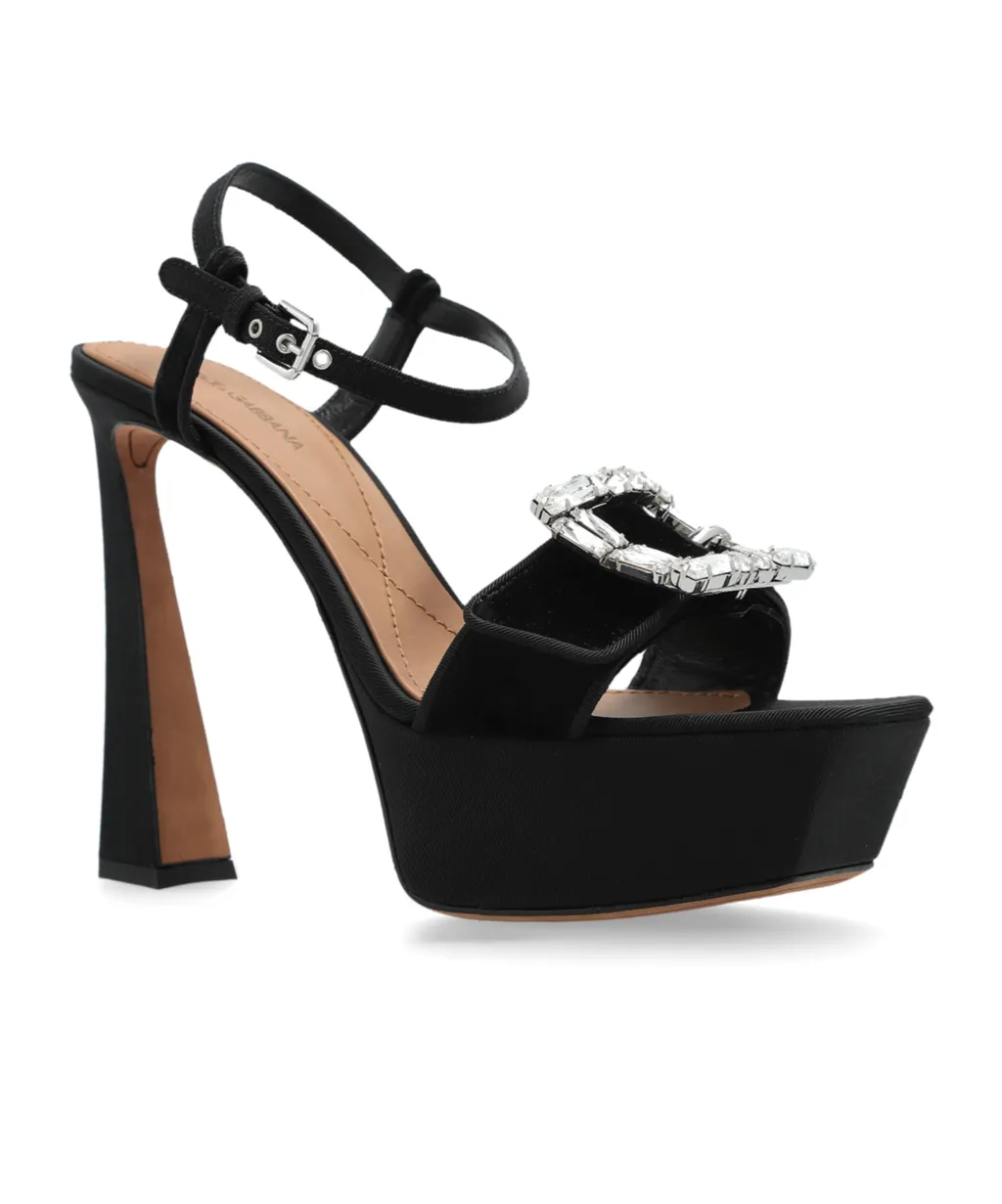 Buckle Embellished Velvet Platform Sandals