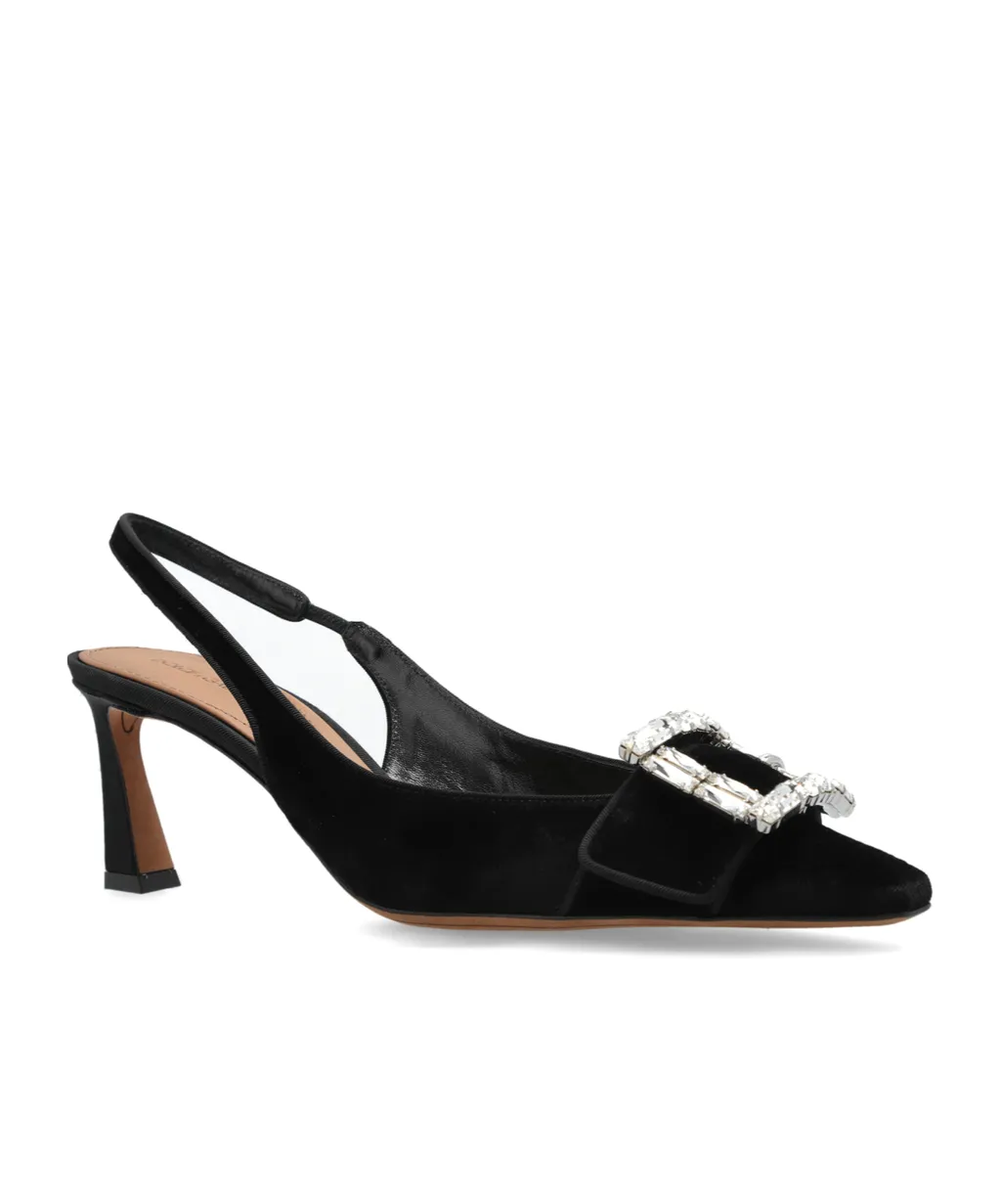 Buckle Embellished Velvet Slingbacks
