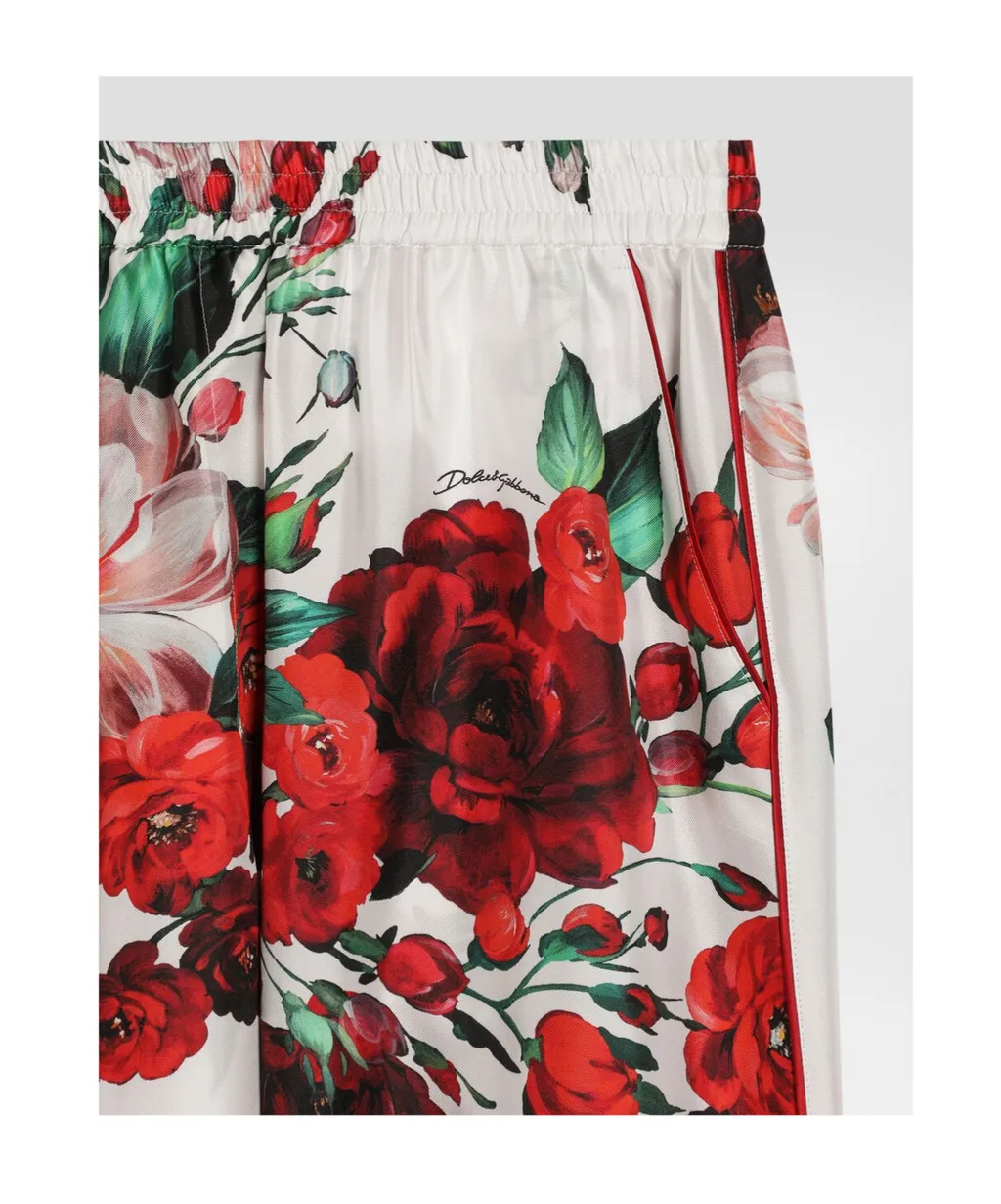 Rose Printed Satin Pajama Pants