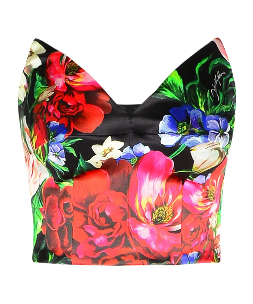 Floral Printed Satin Corset Top