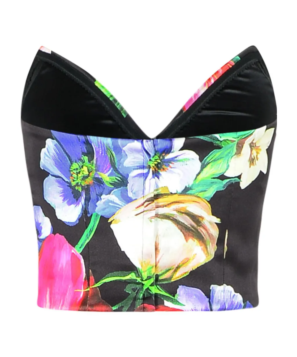 Floral Printed Satin Corset Top