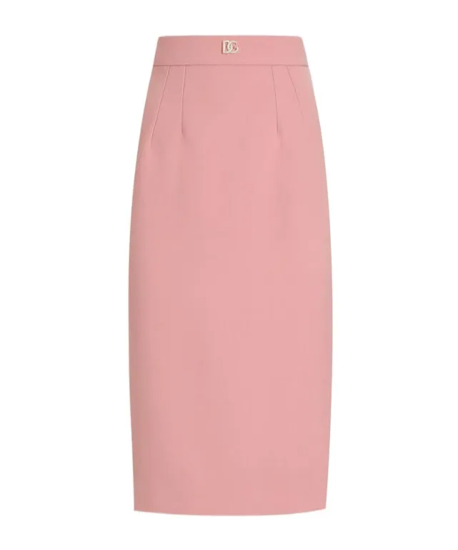 Dg Logo Plaque High Waist Midi Skirt