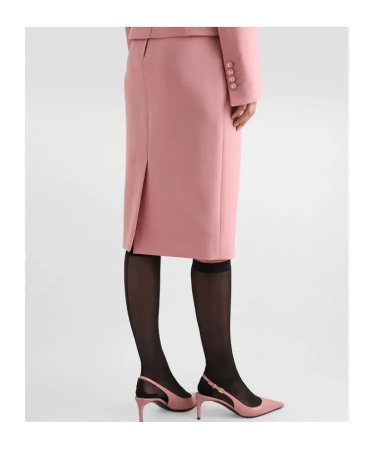 Dg Logo Plaque High Waist Midi Skirt
