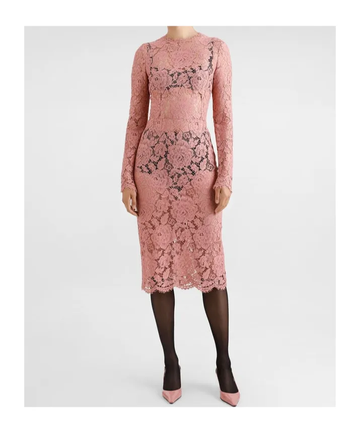 Branded Floral Cordonetto Lace Sheath Dress