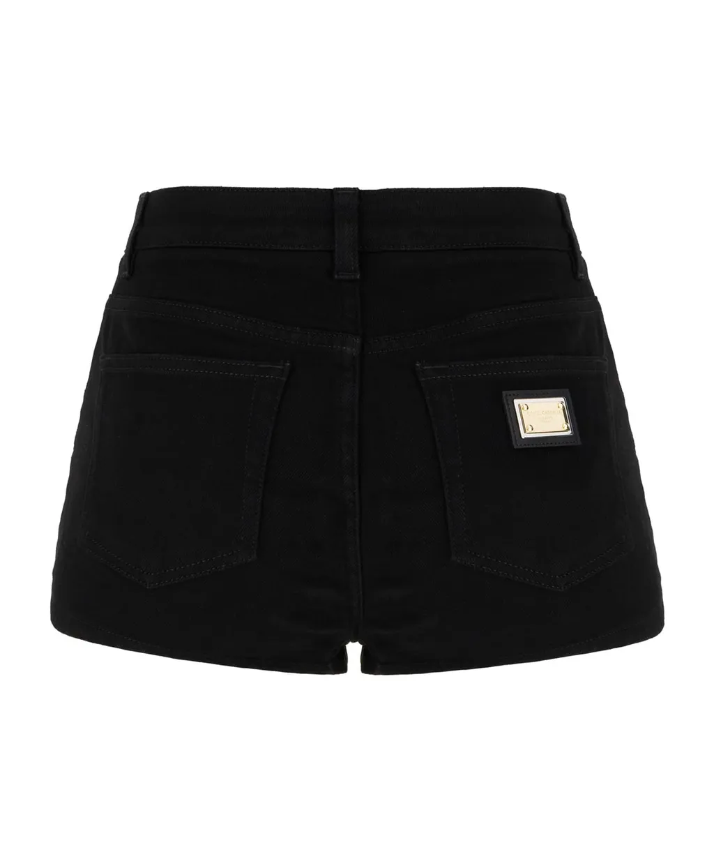 Logo Plaque Denim Shorts