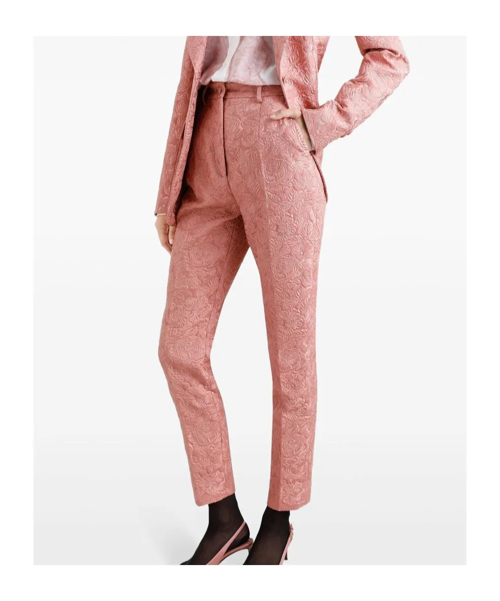 Tailored Quilted Floral Jacquard Pants