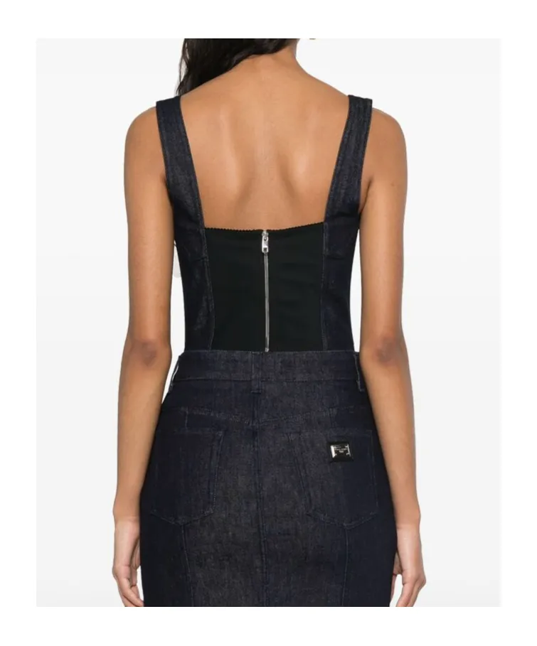 Logo Plaque Denim Corset Top