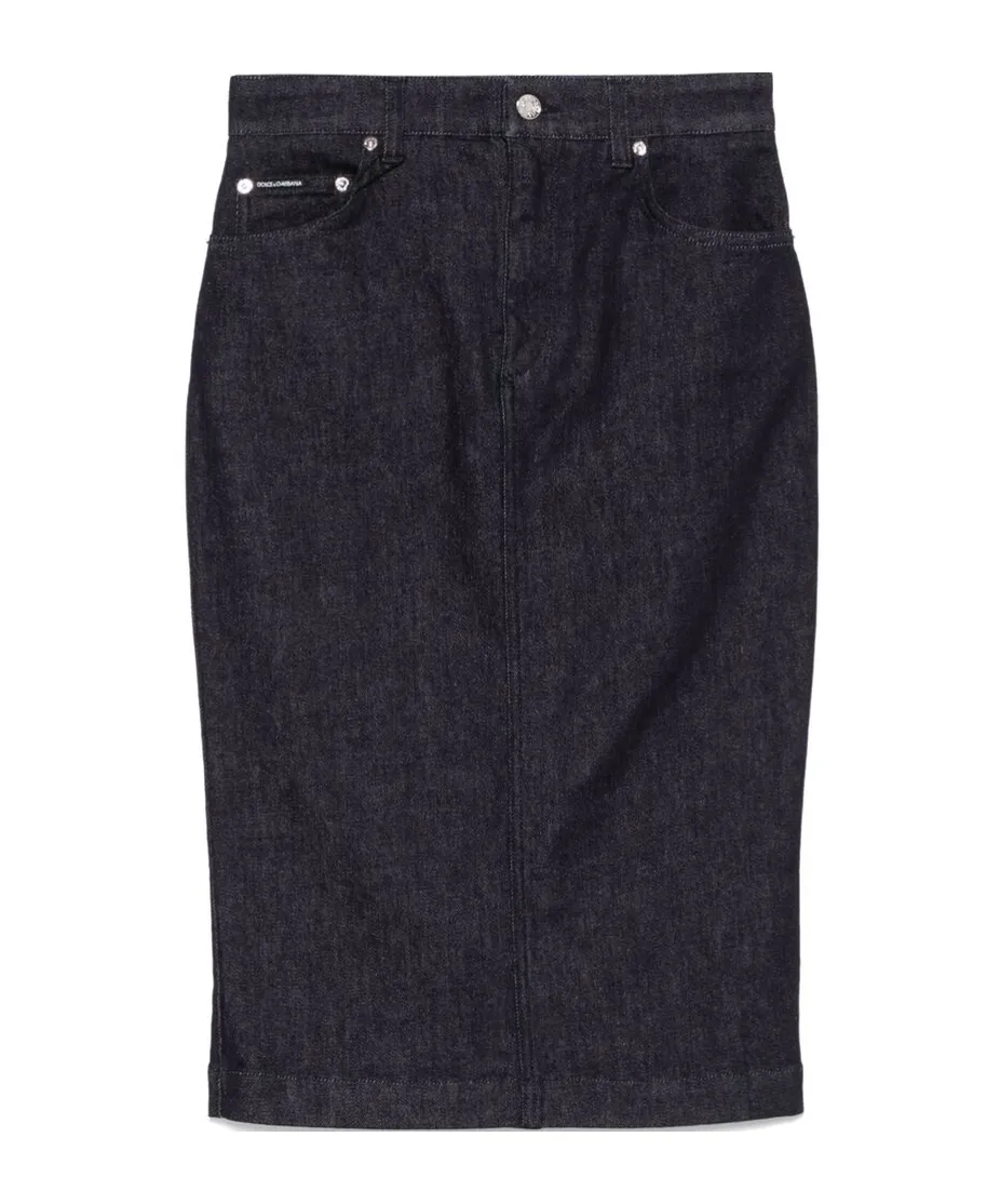 Logo Plaque Denim Midi Skirt