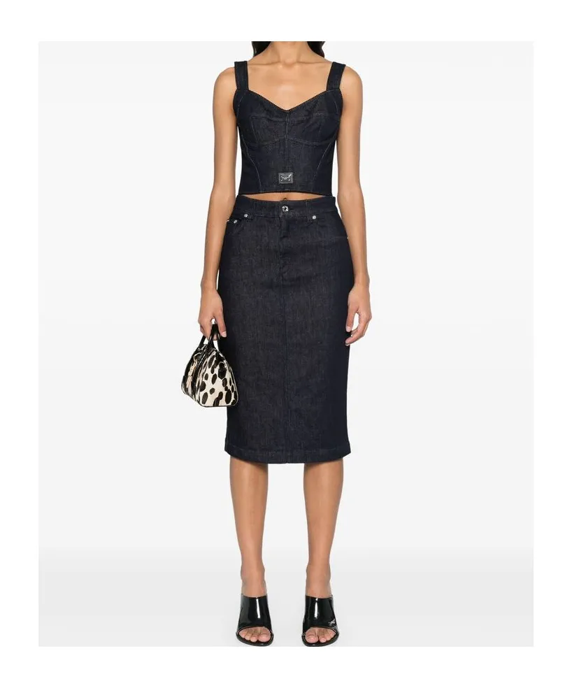 Logo Plaque Denim Midi Skirt