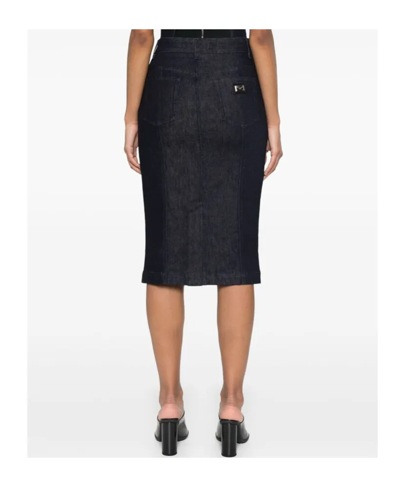 Logo Plaque Denim Midi Skirt