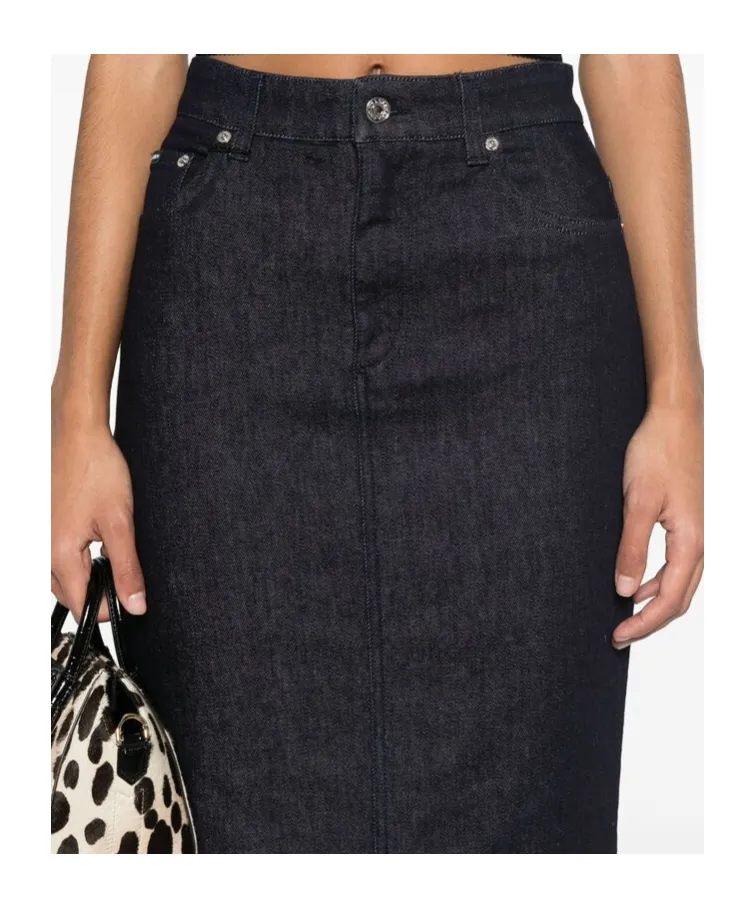 Logo Plaque Denim Midi Skirt