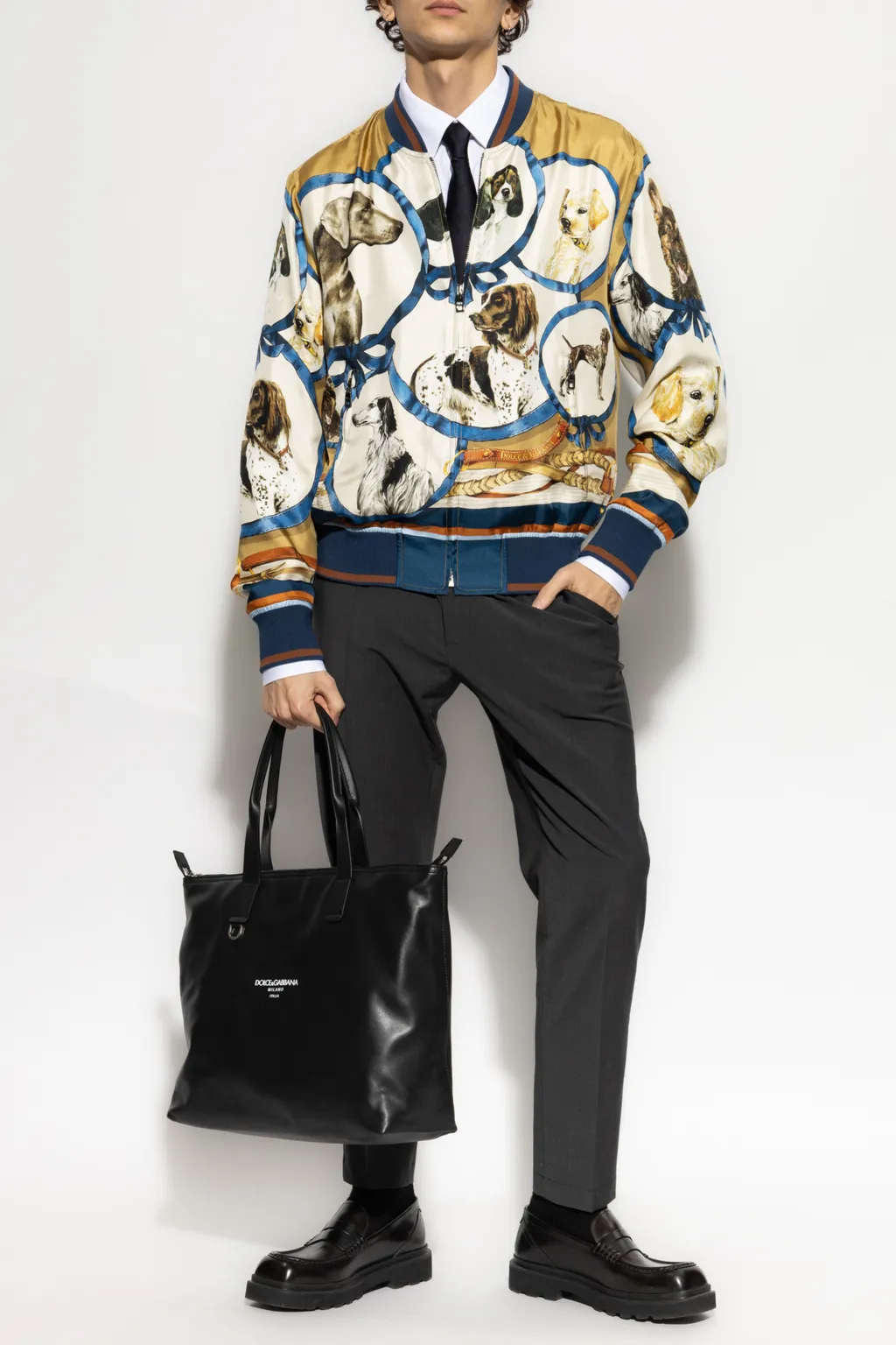 Dogs Printed Zipped Bomber Jacket