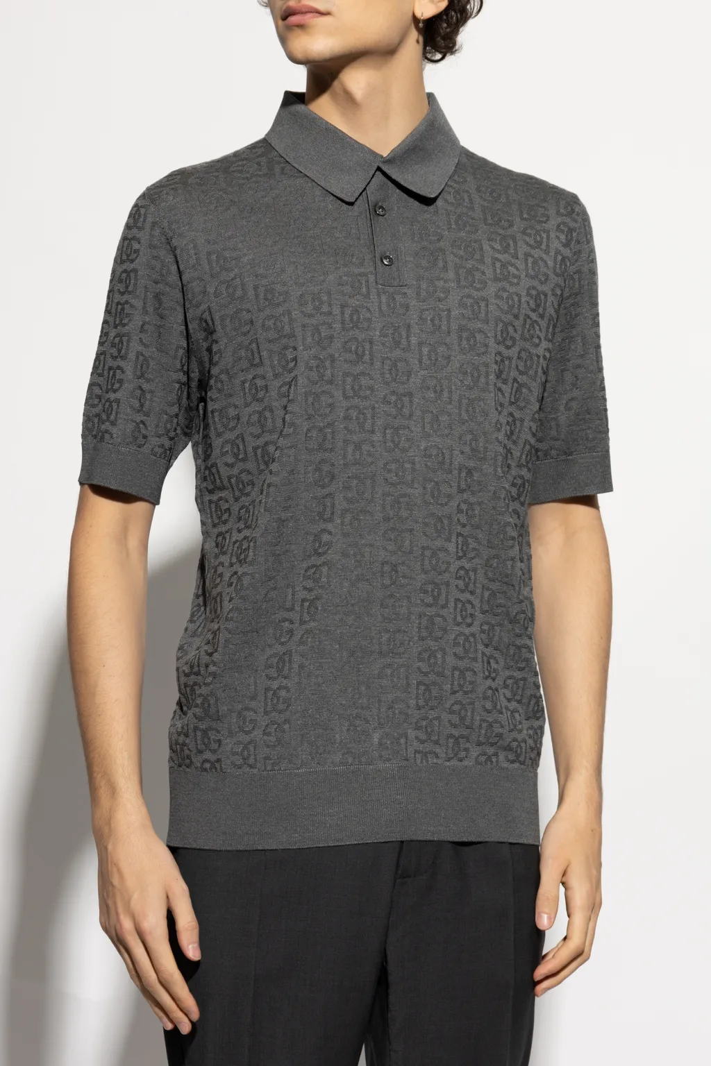 Dg Logo Jacquard Knitted Polo Shirt