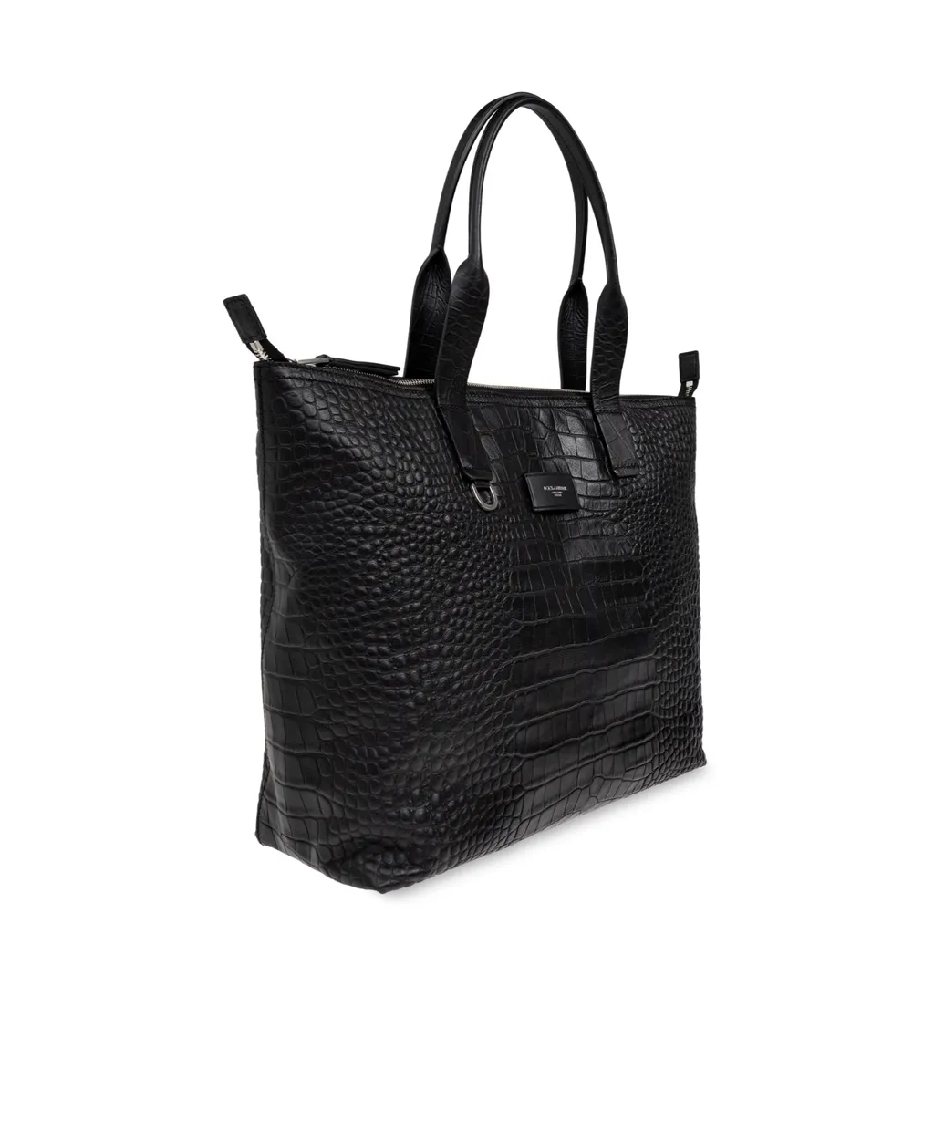 Logo Patch Embossed Tote Bag