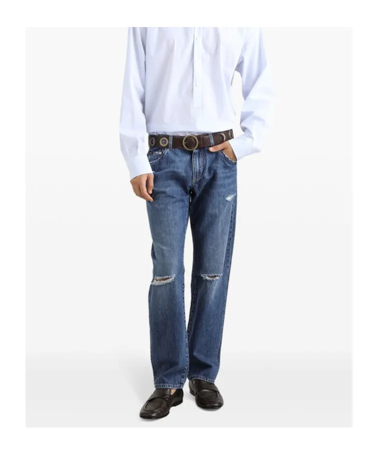 Distressed Straight Leg Jeans