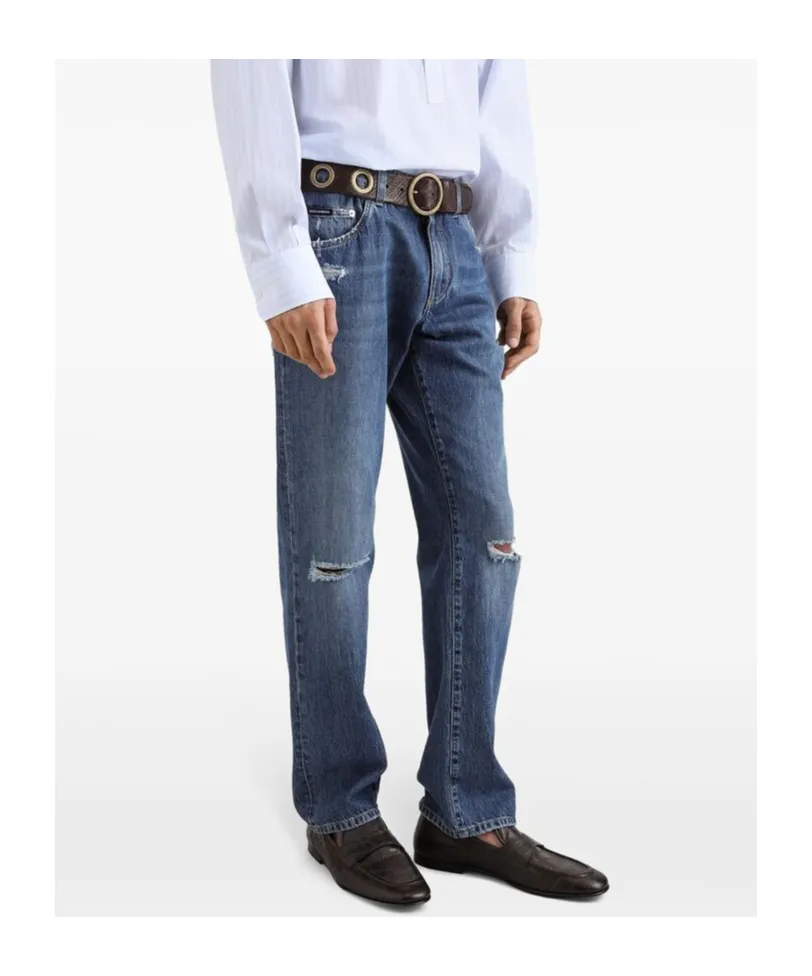 Distressed Straight Leg Jeans