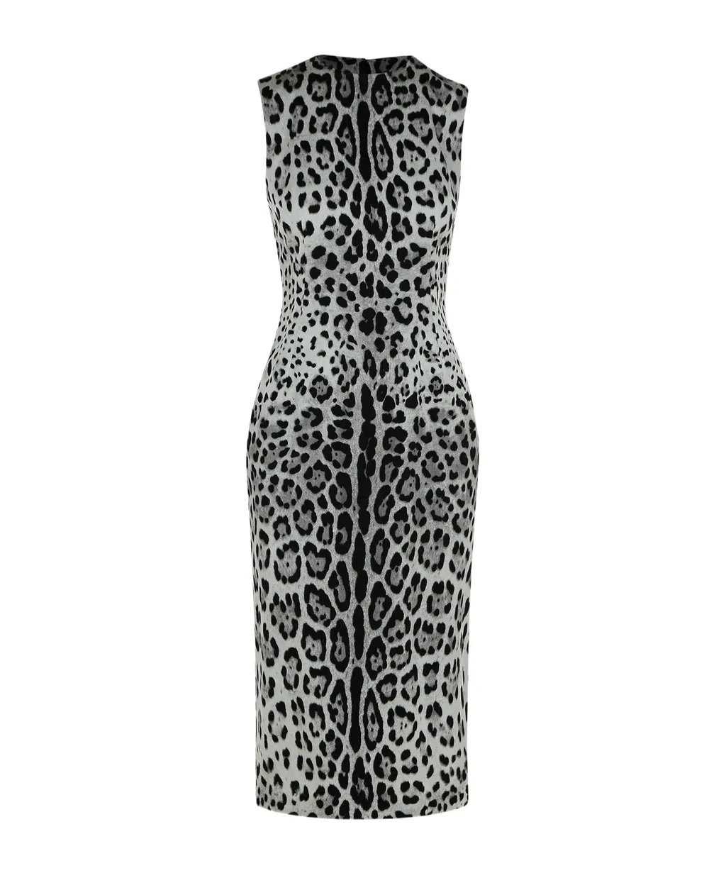 Leopard Printed Sleeveless Midi Dress