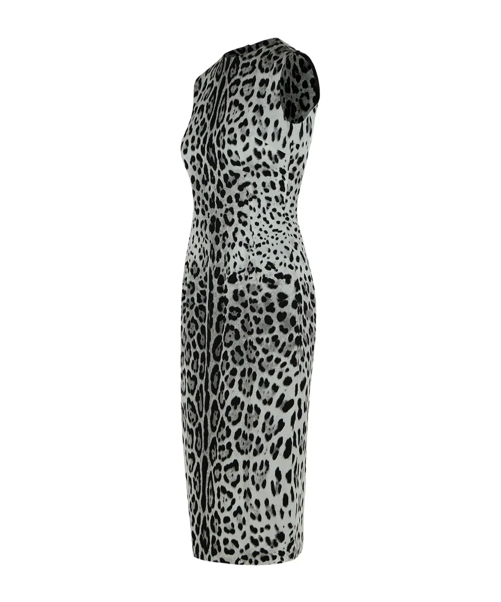 Leopard Printed Sleeveless Midi Dress