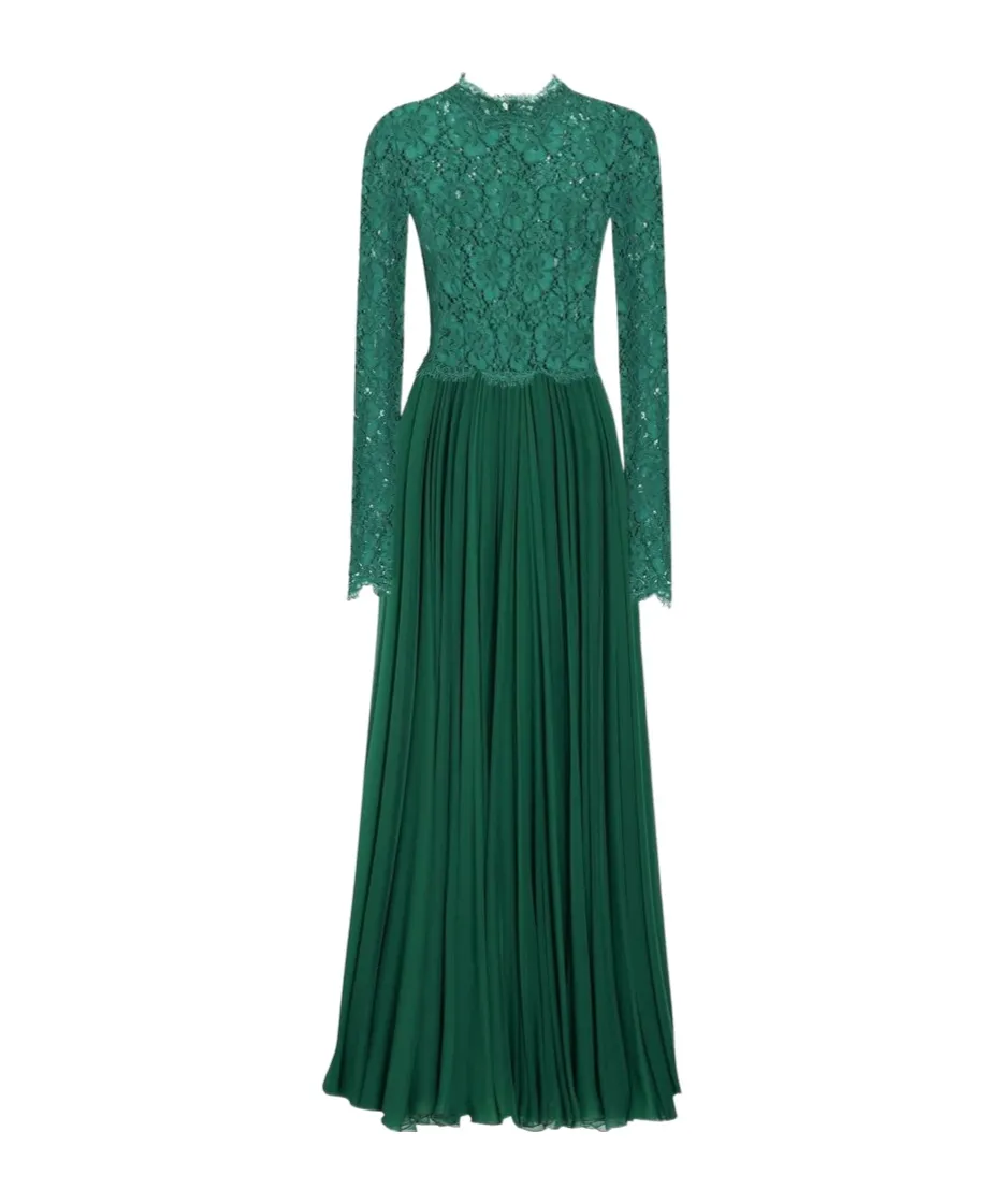 Long Floral Cordonetto Lace Dress