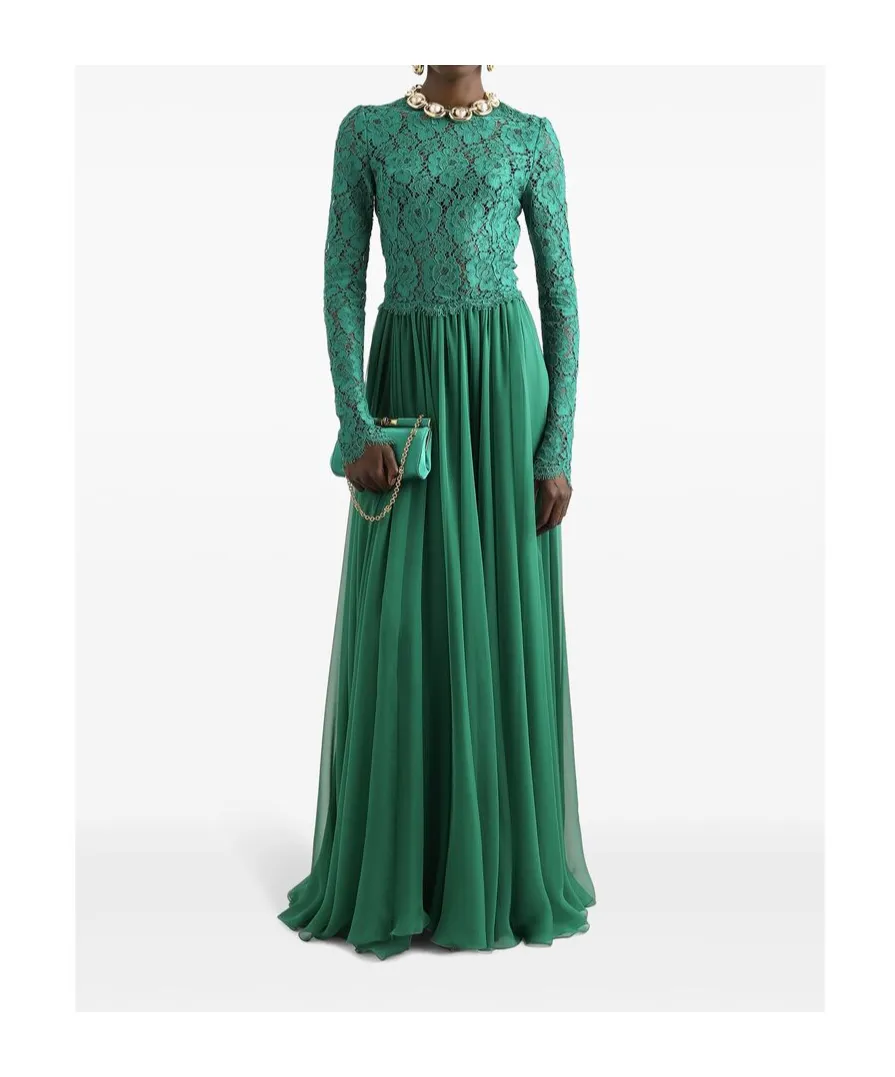 Long Floral Cordonetto Lace Dress