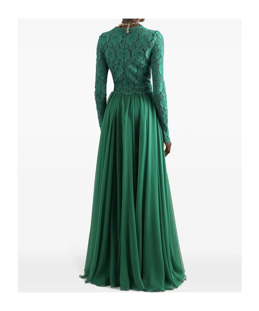Long Floral Cordonetto Lace Dress