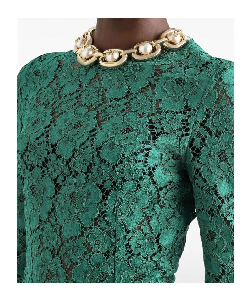Long Floral Cordonetto Lace Dress