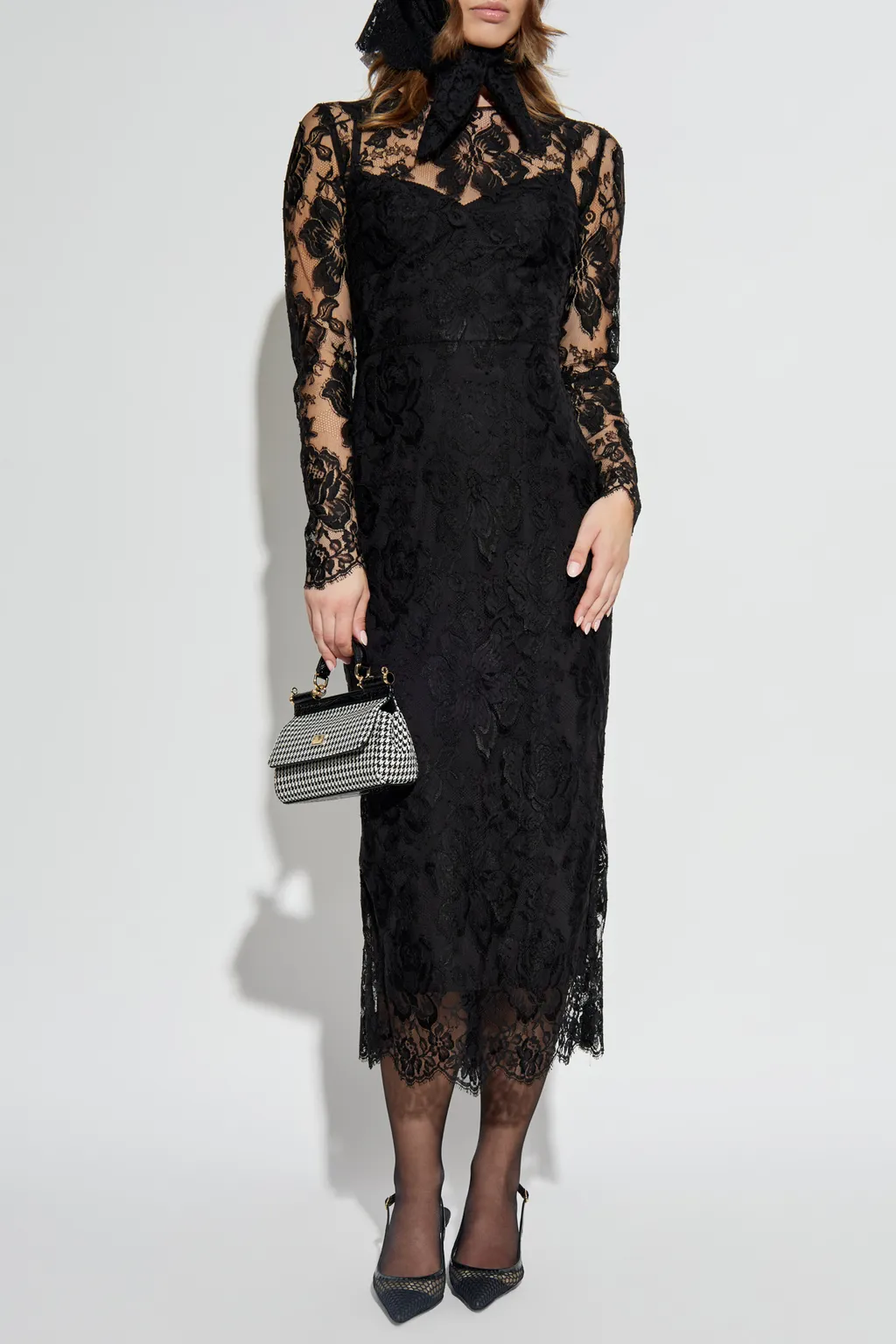 Calf-Length Floral Lace Dress