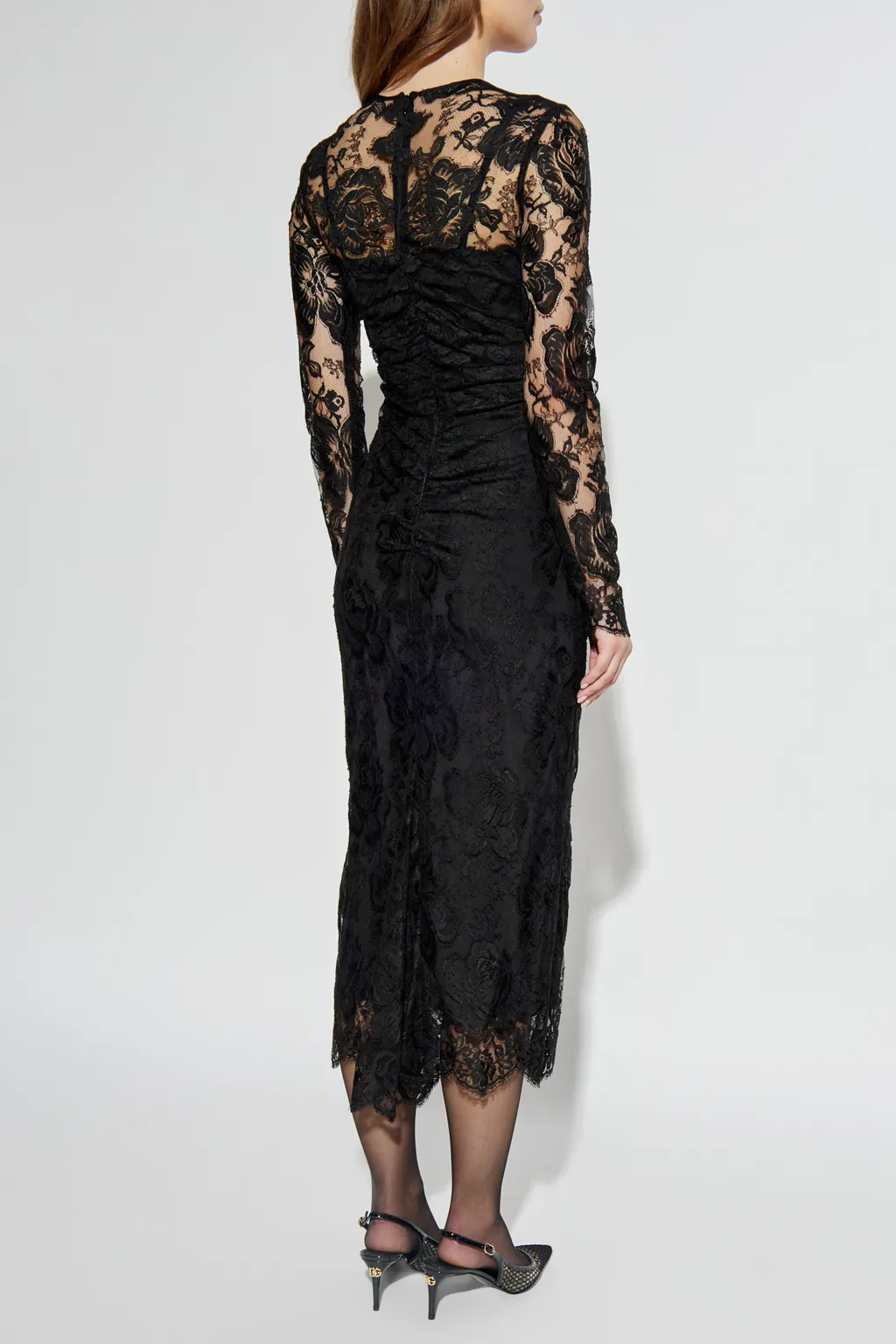 Calf-Length Floral Lace Dress
