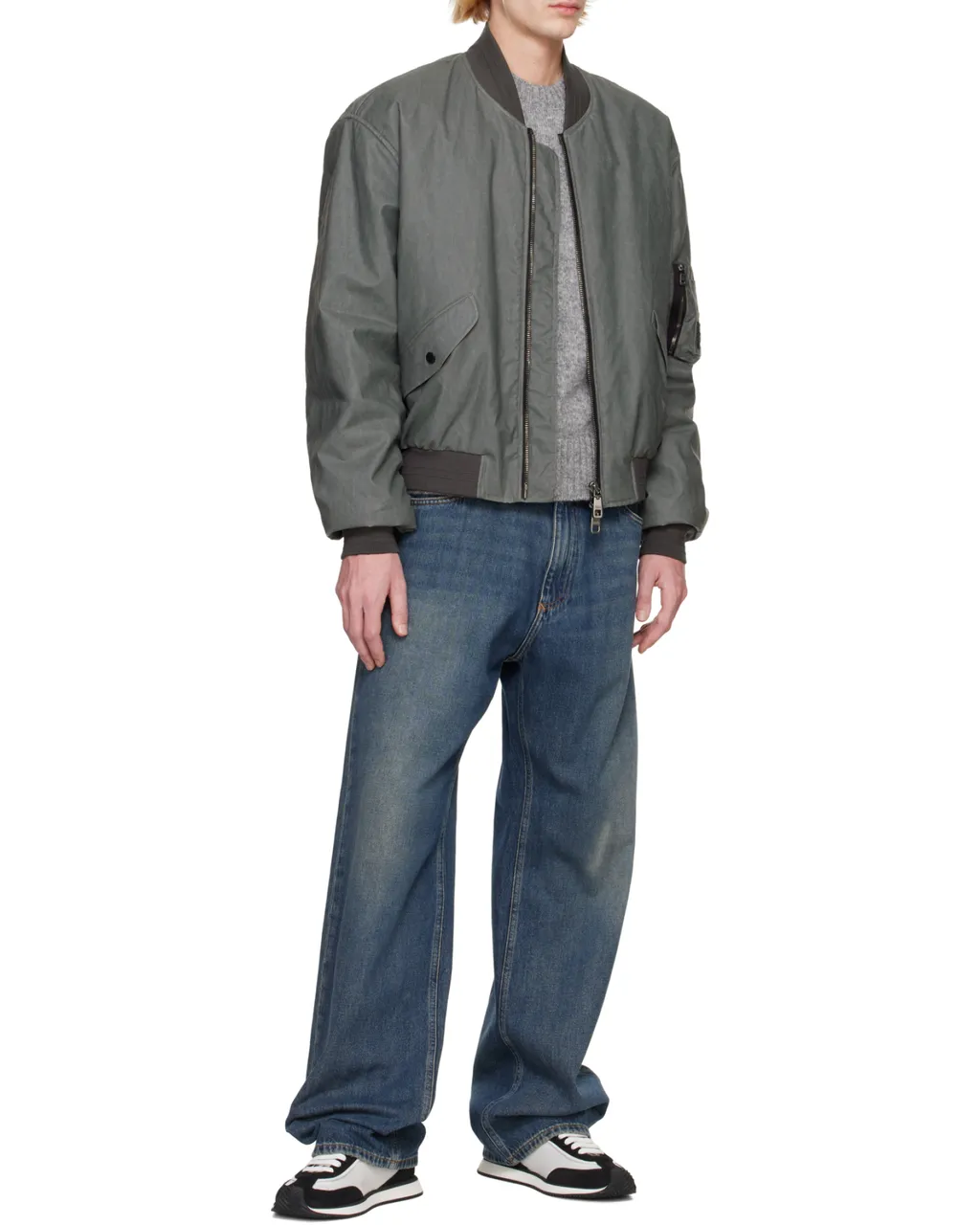 Logo Patch Zipped Bomber Jacket
