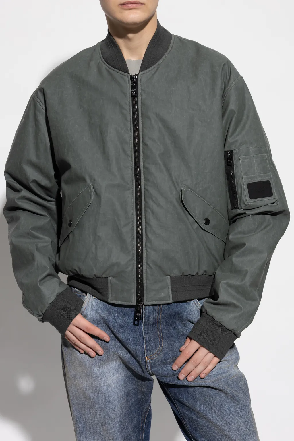 Logo Patch Zipped Bomber Jacket