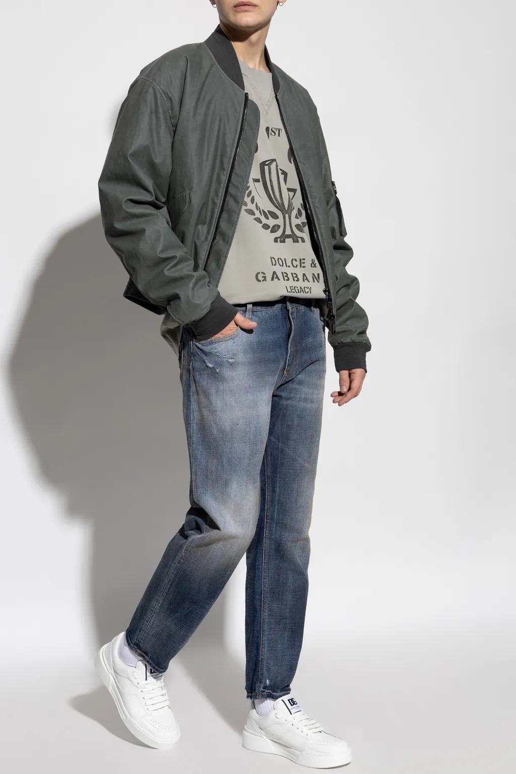 Logo Patch Zipped Bomber Jacket
