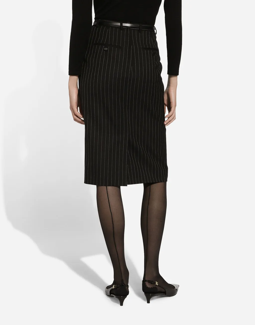 Pinstripe Calf-Length Skirt