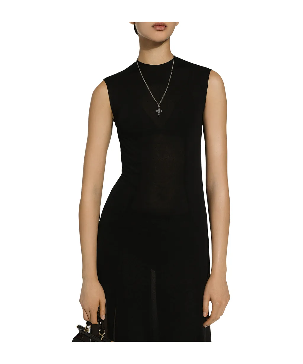 Sleeveless Jersey Calf-Length Dress