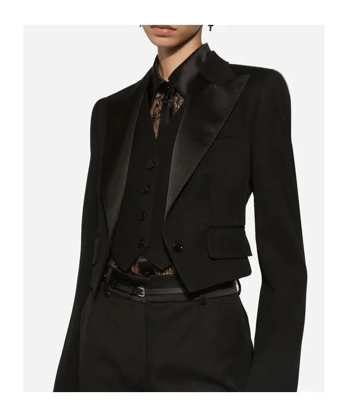 Cropped Gabardine Tuxedo Jacket