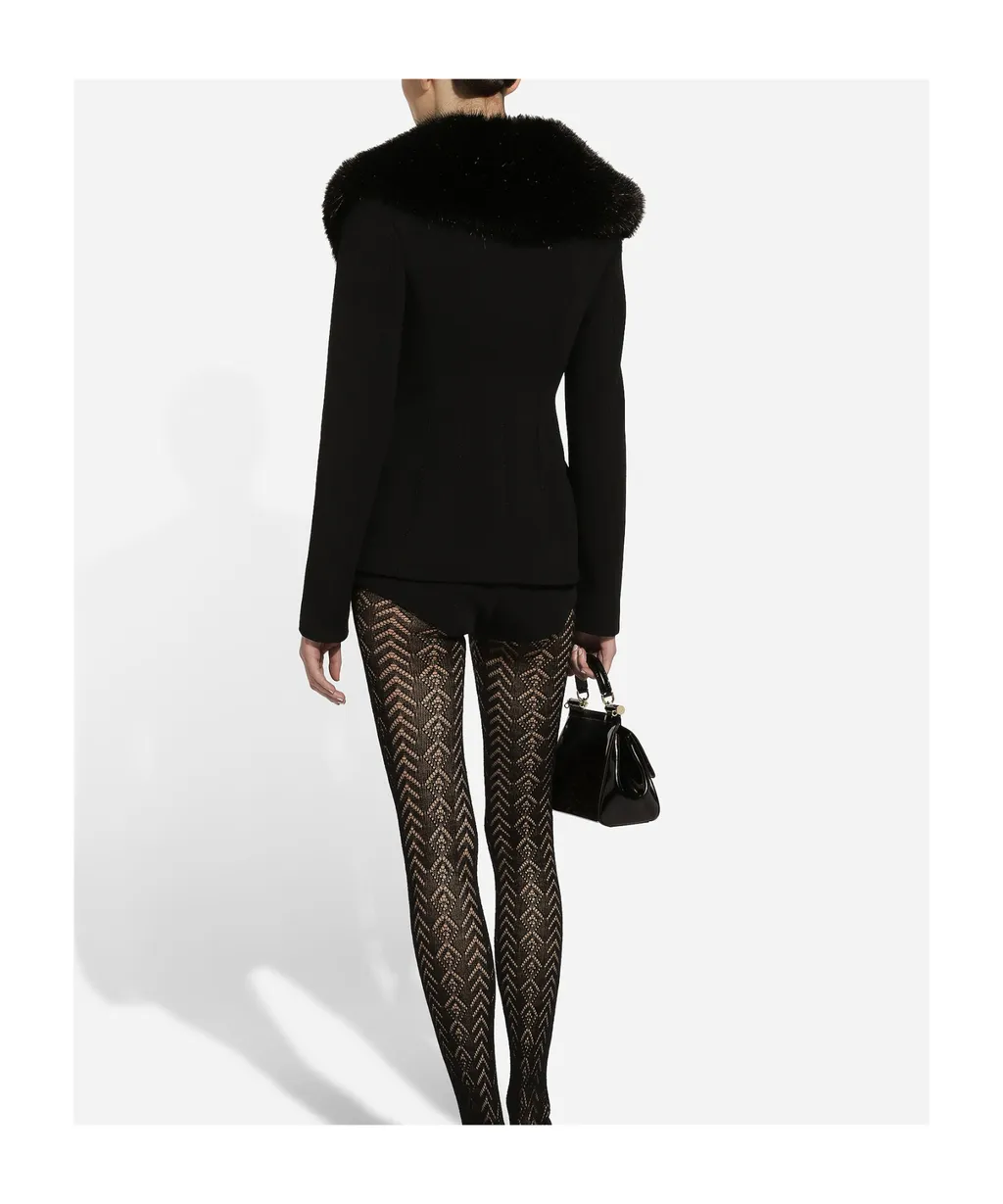 Single-Breasted Faux Fur Collar Jacket