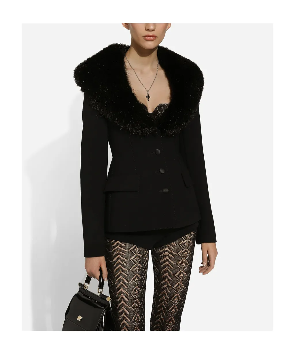 Single-Breasted Faux Fur Collar Jacket
