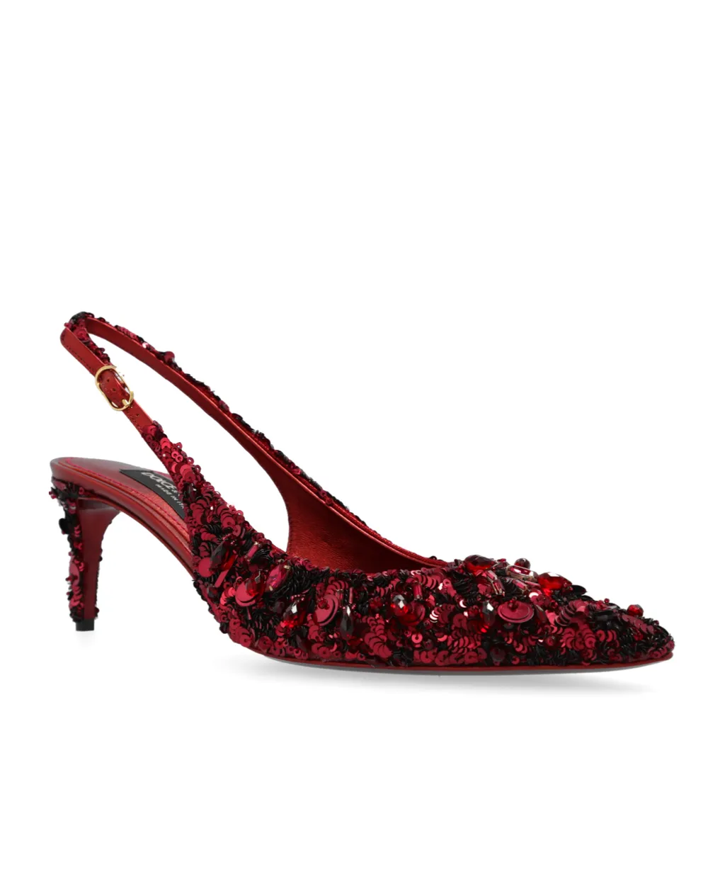Sequin Embellished Slingback Pumps