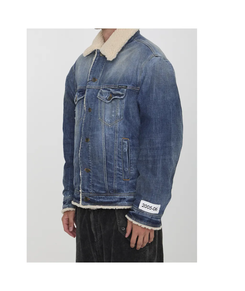 Distressed Denim Teddy Jacket