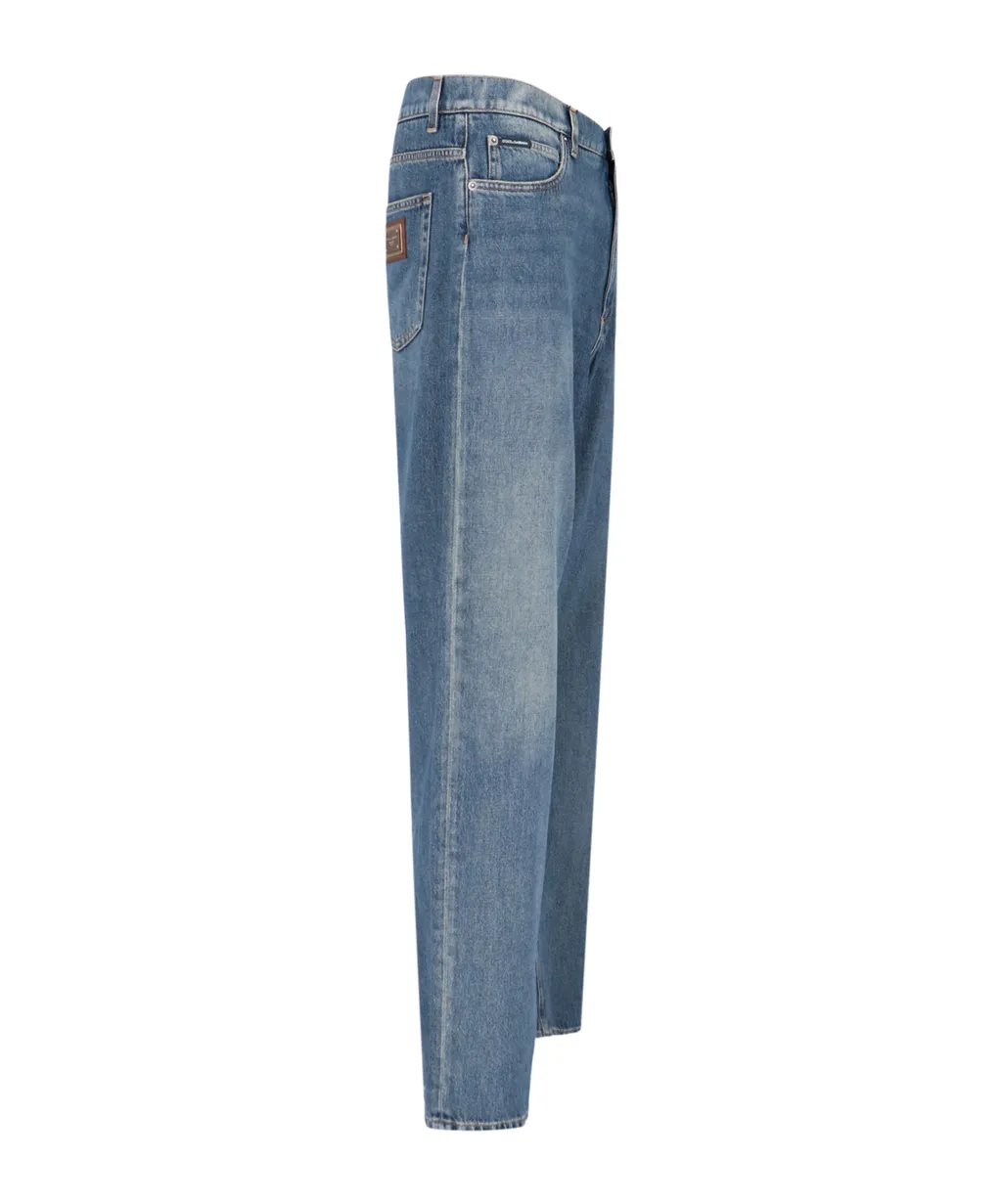 Logo Plaque Straight Leg Jeans