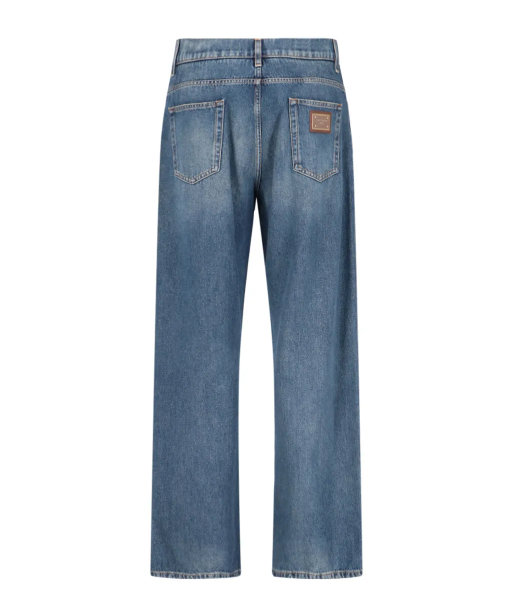 Logo Plaque Straight Leg Jeans