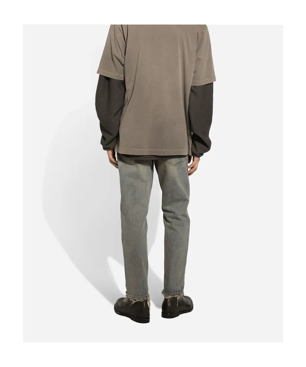 Logo Plaque Faded Effect Ripped Jeans