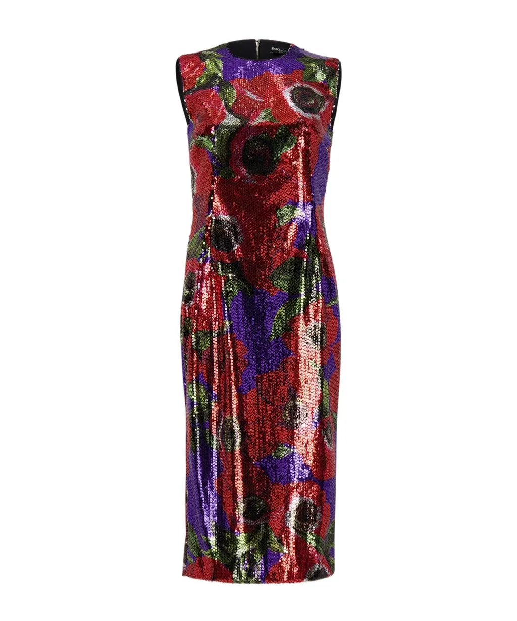 Anemone Printed Sequinned Sleeveless Dress