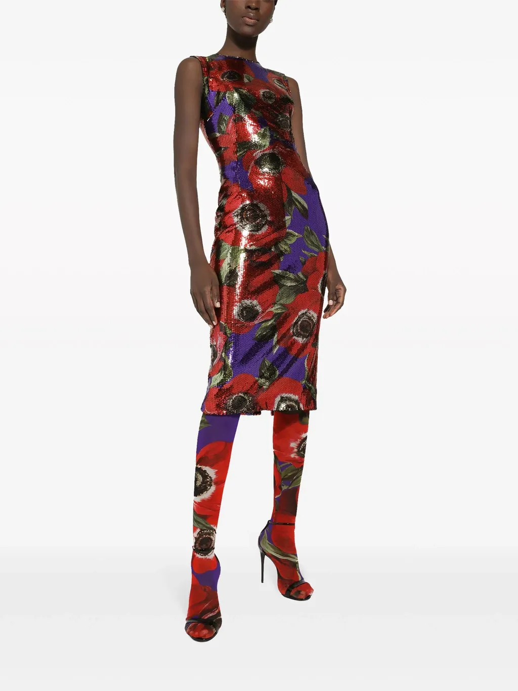 Anemone Printed Sequinned Sleeveless Dress