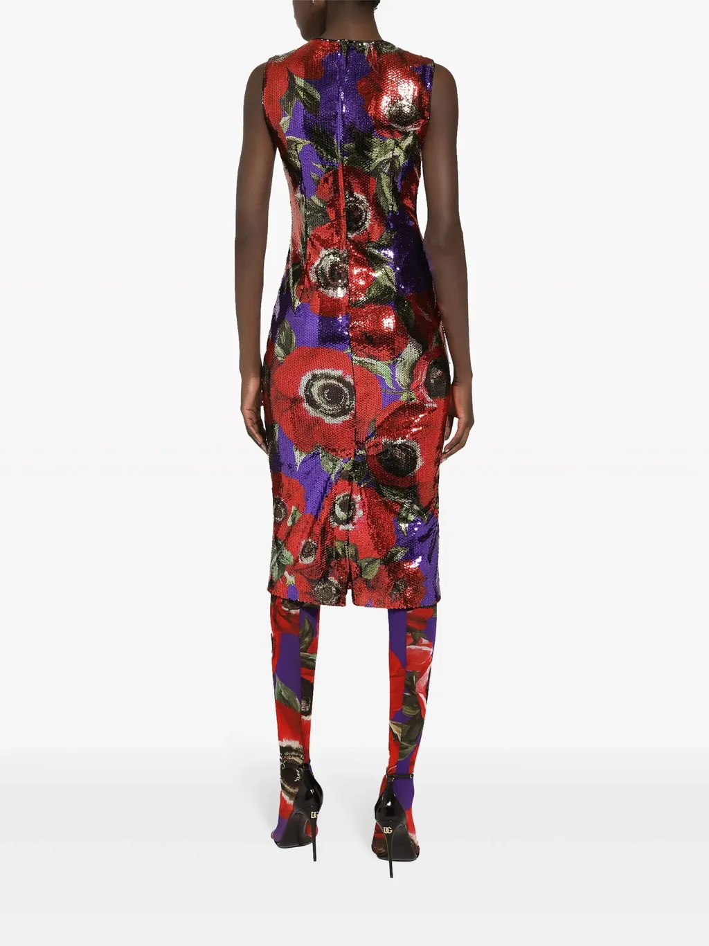Anemone Printed Sequinned Sleeveless Dress