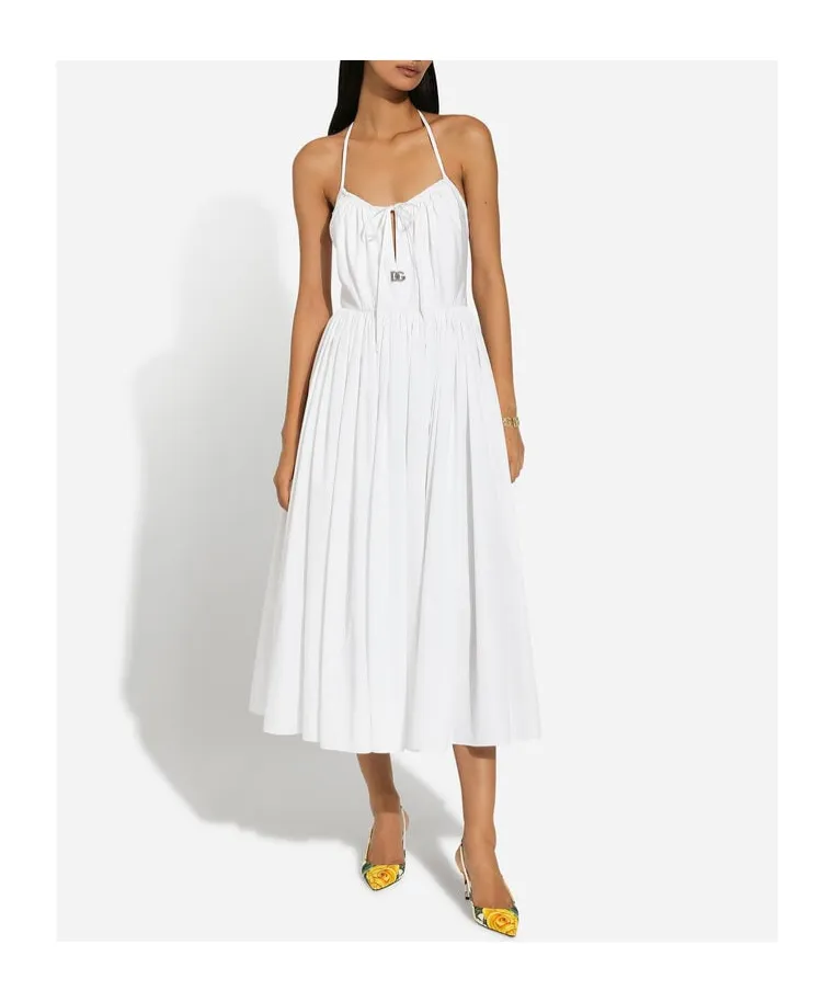 Logo Plaque Drawstring Midi Dress