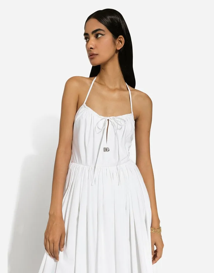 Logo Plaque Drawstring Midi Dress